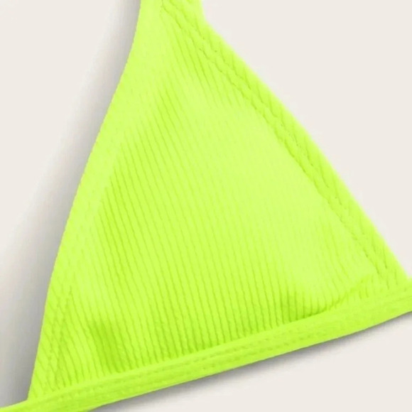 NEW! Neon Yellow Ribbed Strappy Triangle Bikini - Picture 9 of 13